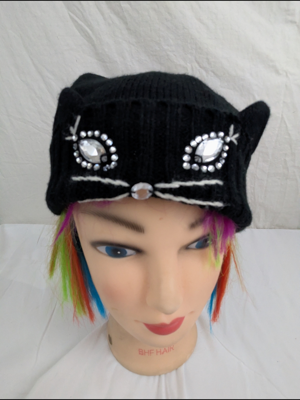 Black Cat Beanie with Crystal Eyes